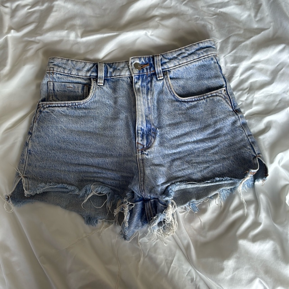 Zara Light Blue Distressed Denim Jean Shorts